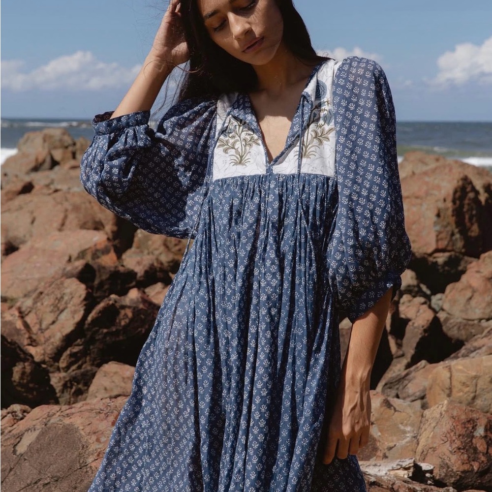 Daughters of India Kyra Midi Dress - Blue Carnation - Size M